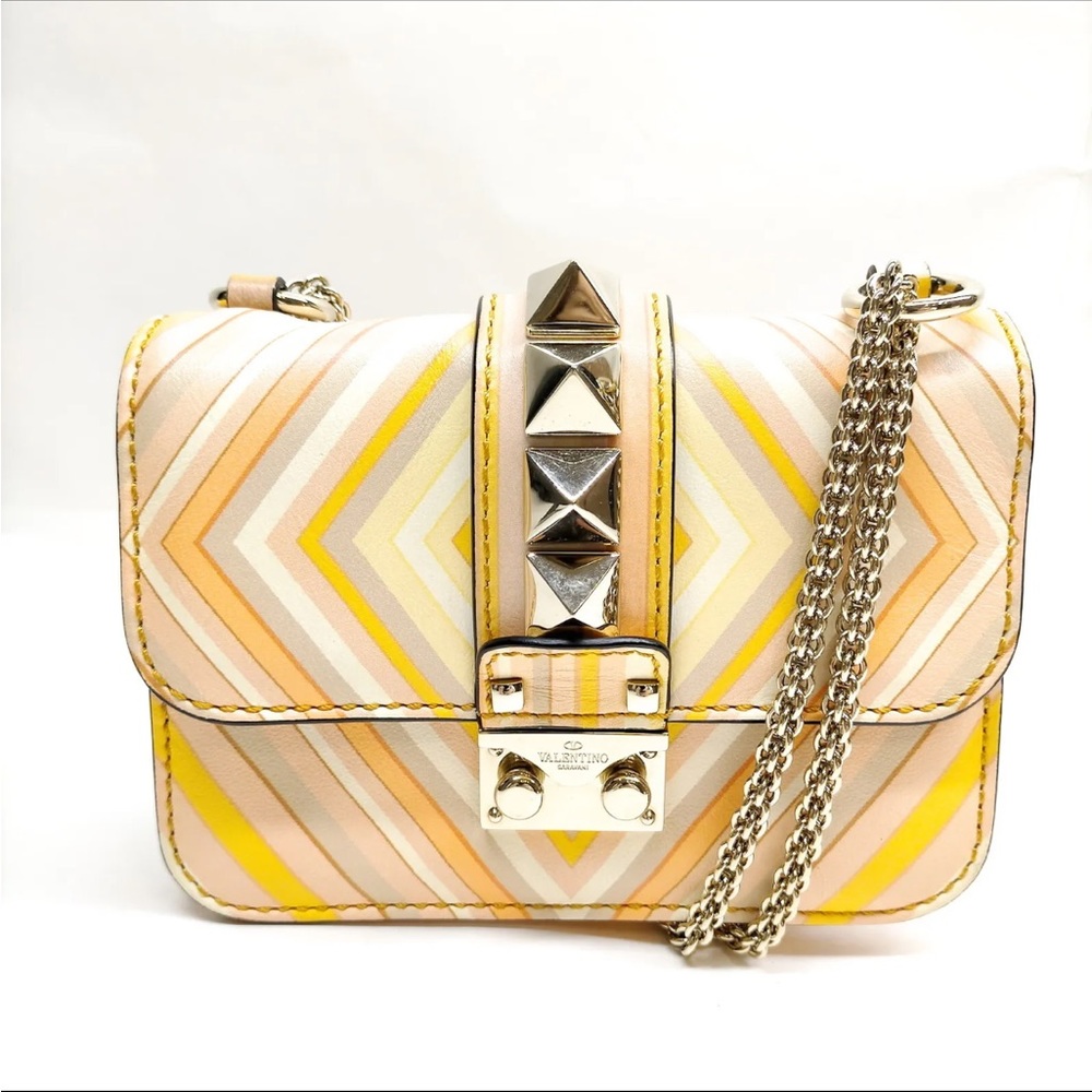 Authentic Valentino Garavani Orange color Leather Small Rockstud Glam Lock Flap